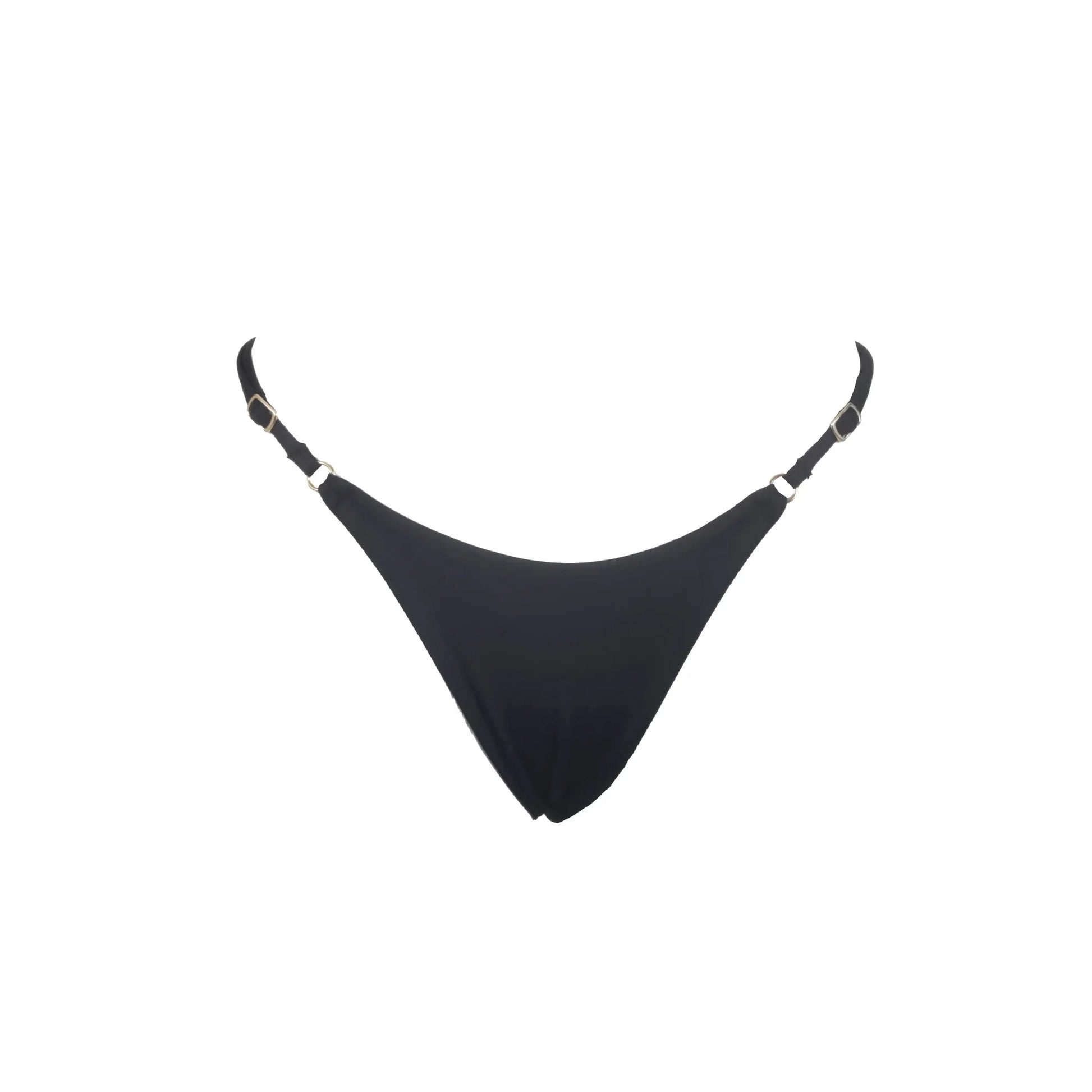 Tanga mini regulable sin costura negra de la marca Princessrio Valencia, con diseño ajustable y sin costuras visibles.