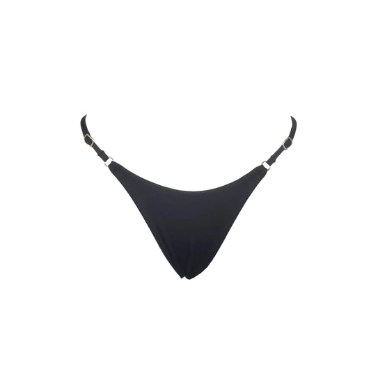 Tanga mini regulable sin costura negra de la marca Princessrio Valencia, con diseño ajustable y sin costuras visibles.